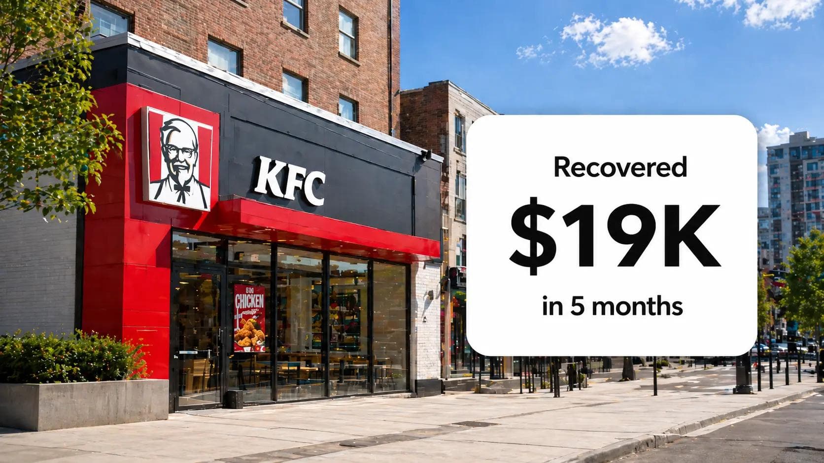 Dashboard showing 1441 delivery disputes resolved for a 28-location KFC franchise group